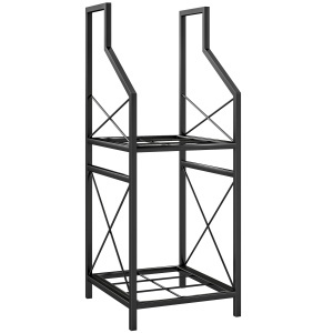 Suport de Lemne Exterior a 2 Livelli din Metal cu Bază Ridicată Negru