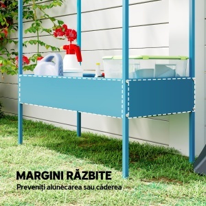 Suport Ghivece pe 2 Niveluri din Metal în Formă de Casă, Raft pentru Plante cu Cârlig pentru Interior și Exterior, 75x35x150 cm, Verde Albastru - Img 6