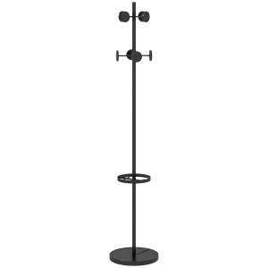 Suport pentru Haine și Umbrele, Cuier Independent cu 8 Carlige Rotunde pentru Haine, Pălării și Poșete, Φ34x177 cm, Negru - Img 1