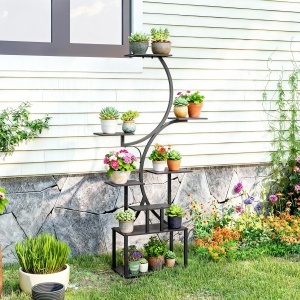 Suport pentru Plante cu 8 Rafturi în Formă de S, Suport Ghivece Metalic pentru Interior și Exterior, pentru Grădină, Balcon, Terasă, Cameră de Zi, 74x26x158,5 cm, Negru - Img 7