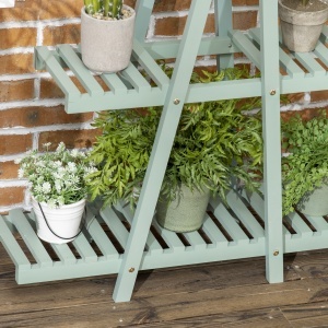 Suport pentru plante din lemn de brad cu 3 niveluri pentru interior si exterior, 76x26x76cm, verde deschis - Img 9