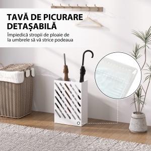 Suport pentru Umbrele cu Tavă pentru Colectarea Picăturilor și 4 Cârlige, 28x14x41 cm, Alb - Img 4