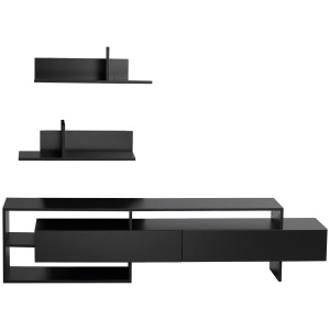 Suport TV Modern 130 cm cu Dulapuri si Rafturi – Negru - Img 8