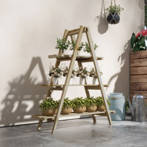 Suport Vertical pentru Plante cu 3 Nivele din Lemn de Brad, 100x36x112 cm, Culoare Lemn Natural - Img 2