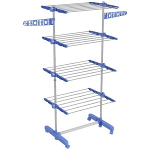 Suport Vertical Uscare Rufe 6 Roti, 4 Rafturi Reglabile – Alb/Argintiu