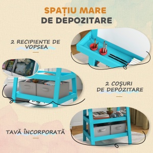 Tablă de Desen Dublă cu Magnet, Sul de Hârtie și Depozitare, Pentru Copii 3-6 Ani, 59x48x118 cm, Albastru - Img 5