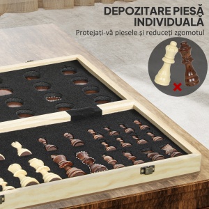 Tablă de Șah Pliabilă pentru Șah și Dame cu Compartimente, din Lemn și Metal, 38.5x38.5x2.8 cm, Alb și Nuc - Img 6