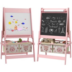 Tablă de Scris 3 În-1 pentru Copii 3-8 Ani din Lemn, 54x46,5x93 cm, Roz - Img 1