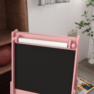 Tablă de Scris 3 În-1 pentru Copii 3-8 Ani din Lemn, 54x46,5x93 cm, Roz - Img 7