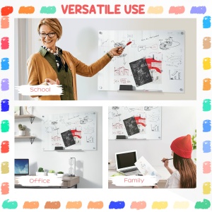 Tablă de Sticlă Albă cu 4 Markere și Burete de Șters 90x60x0.4 cm - Img 7