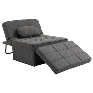 Taburet Pat Individual 3 în 1 cu Spătar Reglabil pe 5 Nivele și Pernă Suplimentară, 95x179x78 cm, Gri - Img 1