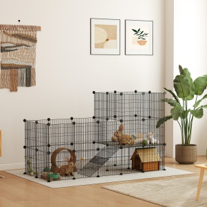 Țarc Modular pentru Animale de Companie de Talie Mică, cu 39 de Panouri și Accesorii, 140x70x105 cm, Negru - Img 2
