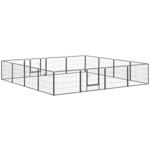 Tarc pentru Animale Domestice cu 16 Panouri Modulare din Otel, 80x60x1.5cm, Negru - Img 1