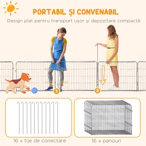 Tarc pentru Animale Domestice cu 16 Panouri Modulare din Otel, 80x60x1.5cm, Negru - Img 6