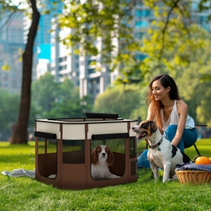 Țarc pliabil pentru câini cu geantă de transport pentru interior/exterior, Gri - Img 2