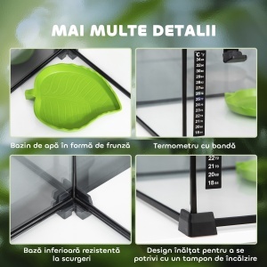Terariu Înălțat pentru Reptile cu Încuietoare și Ușă pentru Hrănire, 50x30x35 cm, Negru - Img 6