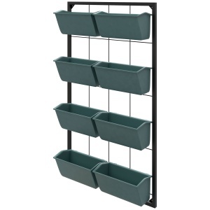 Trepte pentru Plante, 8 Ghivece Stivuibile, Rezistente la Intemperii, 52,5 x 14 x 90 cm, Gri + Negru - Img 1