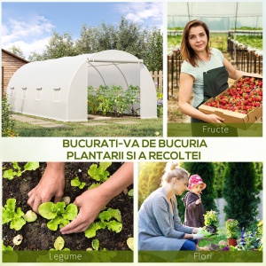 Tunnel Sera de gradina pentru plante din PE cu tevi metalice 6x3x2m Alb - Img 7
