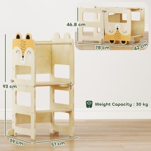 Turn Montessori pentru Copii 2-5 Ani cu Tablă și Măsuță, Scăunel pentru Copii din Placaj, 57x39x93 cm, Culoare Lemn - Img 3