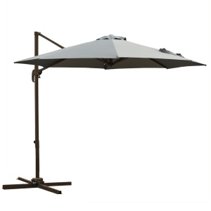 Umbrel de Gradină cu Manivelă cu Înclinare Reglabilă, Umbrelă cu Braț și Stinghii, Ø2.95x2.5 m, Gri - Img 1