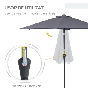Umbrela de Gradina cu Manivela, din Aluminiu si Poliester Gri si Negru, Φ2,6x2,35m - Img 4