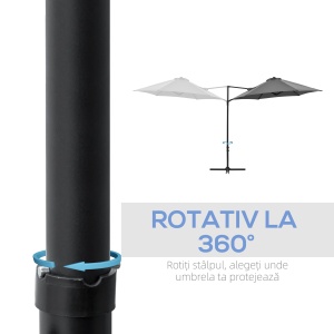 Umbrelă de Grădină cu Rotație la 360°, Braț, Bază în Cruce și Orificiu de Ventilație, Ø256x245 cm, Gri Închis - Img 5