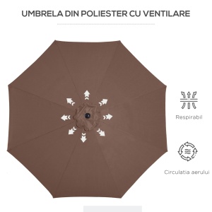 Umbrela de Gradina Inclinabila 3x2.45m in Poliester Impermeabil, Cafea - Img 8