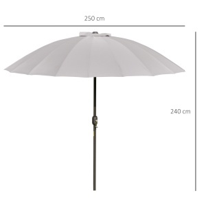 Umbrelă de Grădină Înclinabilă cu Manivelă și 18 Spițe din Metal și Poliester, Ø250x240 cm, Gri Deschis - Img 3