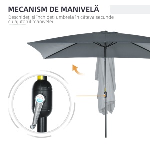 Umbrelă de Grădină Înclinabilă cu Manivelă și 6 Spiţe, 2x3 m, Gri Închis - Img 5