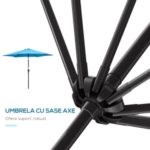 Umbrela de Gradina inclinabila cu Manivela, Tija si 6 Spite, Ø2.6x2.4 m, Albastru - Img 8