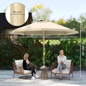 Umbrelă de Grădină Înclinabilă pe 3 Niveluri cu Franjuri, Manivelă și Tijă cu 2 Secțiuni, Ø265x244 cm, Crem - Img 3