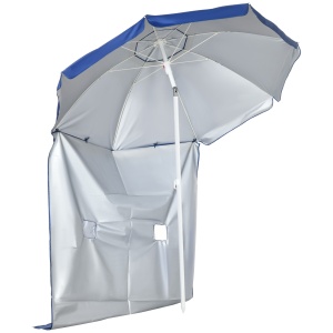 Umbrelă de Plajă cu Acoperiș Înclinabil la 45°, Ferestre și 2 Buzunare, Ø191x211 cm, Albastru - Img 1