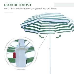 Umbrelă de Plajă cu Acoperiș Înclinabil la 45°, Ø1.8x2 m, Verde și Alb - Img 4