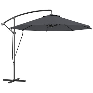 Umbrelă de Soare cu Corzi Anti-Vânt, Orificii de Aerisire, Bază în Cruce și Manivelă, Φ290x243 cm, Gri