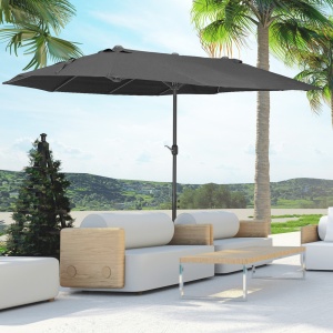Umbrela de Soare Dubla de Gradina cu Deschidere prevazuta cu Manivela, Otel si Poliester, 460x270x240cm, Negru - Img 2