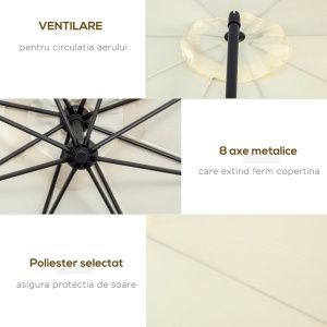 Umbrelă de Soare Excentrică cu Bază în Cruce Inclusă, din Metal și Poliester, 3x2,5 m, Bej - Img 6