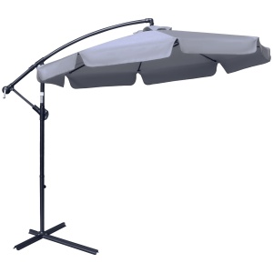 Umbrela de Soare pentru Gradina cu Brat Parasolar din Metal, Baldachin din Poliester Reglabil si Deschidere cu Manivela, Φ265x265cm, Gri - Img 1