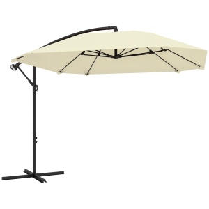 Umbrelă de Soare Suspendată cu Bază în Cruce, Articulație Tip Banană și Manivelă, 304x260x245 cm, Alb Crem