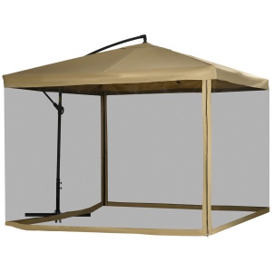 Umbrelă Excentrică cu Plasă Anti-Țânțari, Acoperiș Reglabil, Bază și Orificii de Ventilație, 295x295x260 cm, Bej - Img 1