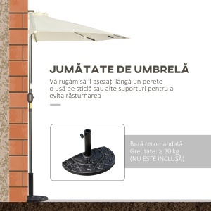 Umbrela Semicirculara cu 20 Lumini LED, Panou Solar, Manivela si Tija in 2 Sectiuni, 265x135x240 cm, Bej - Img 4