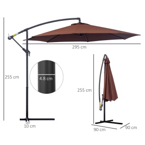Umbrela Soare Descentrata de Gradina cu Colt Inclinabil din Metal si Poliester, Cafea, Φ3×2.6m - Img 3