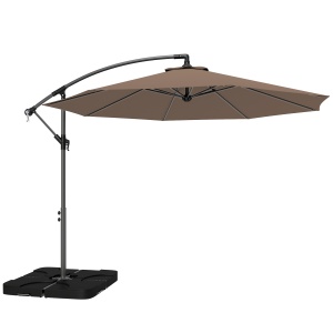 Umbrelă Suspendată cu Bază în Cruce, Greutăţi, Manivelă și Protecţie UV, Ø3x2.5 m, Cafeniu - Img 1
