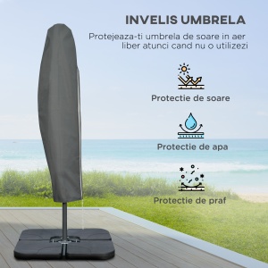 Umbrelă Suspendată cu Bază în Cruce, Greutăţi, Manivelă și Protecţie UV, Ø3x2.5 m, Bej - Img 7
