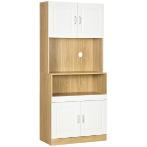 Unitate de camara inalta din PA de culoare alb si lemn cu 4 usi cu dulapuri si raft deschis, pentru bucatarie si sufragerie, 80x40x180 cm - Img 1