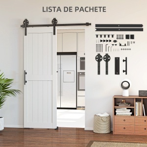 Ușă glisantă în stil rustic din lemn și oțel, Alb și Negru - Img 6
