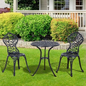 3pcs Patio Bistro Set Cast Aluminum Table Chair Outdoor Furniture Antique Black - Img 2