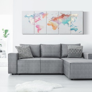 5 Piese Canvas Wall Art Harta Lumii, Tablouri de Perete pentru Decor Dormitor Sufragerie, 80 x 40 cm x 4 - Img 2