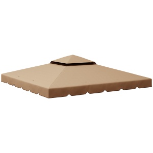 Acoperiș de Schimb pentru Pavilion 3x3 m cu 2 Niveluri, Copertină Rezistentă la Apă din Poliester 170g/㎡ cu 8 Orificii de Drenaj, Bej - Img 1