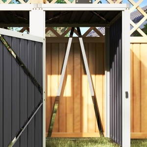 Acoperitor pentru Tomberoane de Exterior cu 2 Compartimente, Capac Rabatabil 180°, din Oțel Galvanizat, pentru Grădină sau Patio, 146x81x122 cm, Gri Închis - Img 8