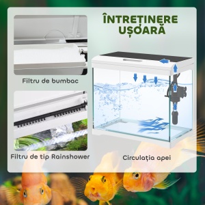 Acvariu 17L – Cu Iluminare LED, Filtru & Pompa de Apa, Alb - Img 4